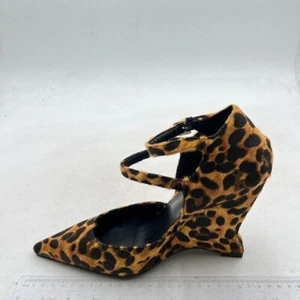 FSJ Women Closed Pointed Toe High Wedge Heel Buckle Pumps Fashion Leopard Suede - Picture 1 of 7