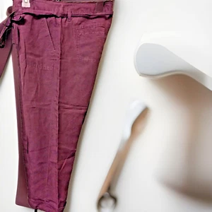 ANN TAYLOR Loft Women Dress Linen Drawstring Cropped Pants Size 8 Burgundy - Picture 1 of 7