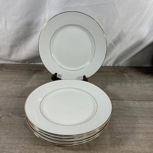 JC Penney Home Collection White Gold Rim Dessert Plate 8" Dia Set of 5 - Picture 1 of 6
