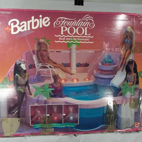 Barbie Fountain Pool Matte 0689 Working Color Changing Fountain 1993 Pink VTG Cover