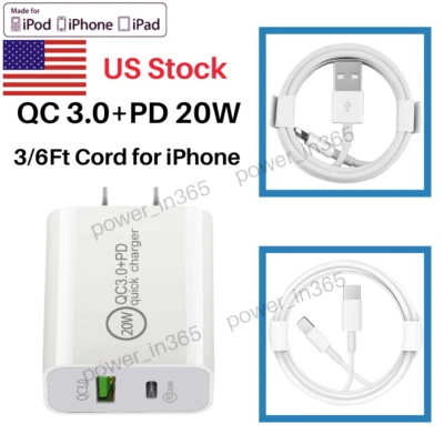 PD 20W + QC 3.0 USB C Cargador de Pared Rápido Adaptador de Corriente Bloque Lote para iPhone iPad Foto 1 de 4