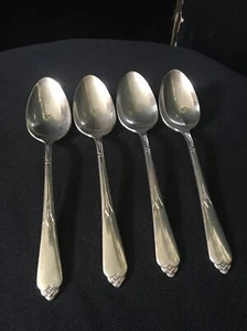 4 Rogers & Bros 1933 Art Deco  “Inspiration Corn” Reinforced Plate Tablespoons - Picture 1 of 6