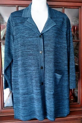 MISOOK: 2X Blue & Black Coat in a Woven Horizontal Pattern with 4 Button Closure - Image 1 of 4