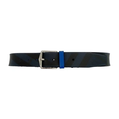 Cinturón de cuero a cuadros Burberry Joe London en azul marino/negro 85 cm|34 pulgadas Foto 1 de 4