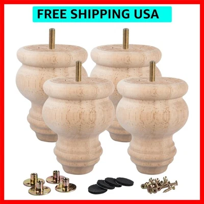 5" Wood Spindle Furniture Legs Sofa /Chair/ Bun Feet ( Set Of 4 ) Pre-Drilled. - Image 1 of 4
