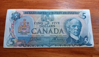 Canada 1979 $5 Five Dollar Banknote Crow - Bouey Circulated - Image 1 of 2