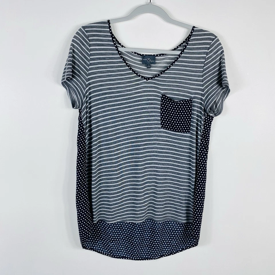 Market & Spruce Size Small Austin Polka Dot Striped Mixed Material T-Shirt Top - Image 1 of 4