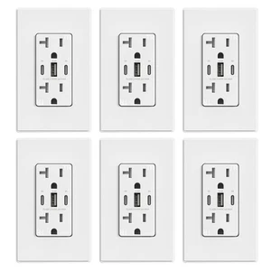 USB Outlets, 30W 6.0 Amp USB C Outlets Receptacles, 3-Port USB Wall Outlet, 2... - Bild 1 von 7