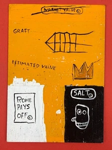 Jean-Michel Basquiat (Hecho a mano) Medios mixtos en pintura postal firmada estampada - Imagen 1 de 2