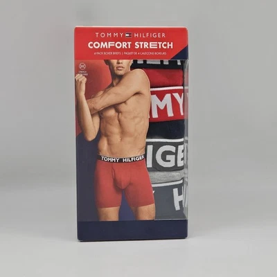 TOMMY HILFIGER Men's S M L Cotton Comfort Stretch 4 Pack Boxer Briefs Assorted - Image 1 of 4