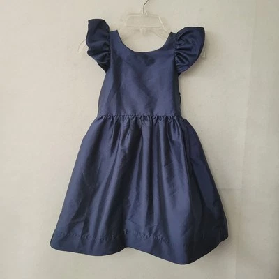 Bella Bliss Dress Girls 7 Navy Ruffle Sleeve Bow Lined Party Formal Occasion - Image 1 of 4
