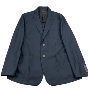 Giorgio Armani Rice Stitch Blazer Jacket 50 Navy Blue Peak Lapel Single Breasted - Picture 1 of 22
