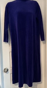 Coldwater Creek VTG L Velour Midi Dress High Neck LS Purple Back Zip Victorian - Picture 1 of 10