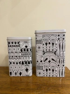 IKEA Sammanhang Set Of 2 Tin Storage Containers Canisters Black And White Design - Image 1 of 4