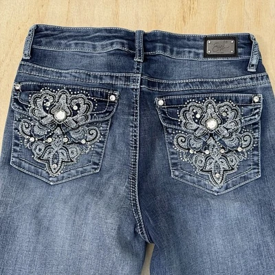 Earl Jean Mujer Talla 4 Bootcut Pierna Azul Lavado Oscuro Denim Tiro Bajo 5 Bolsillos Foto 1 de 4