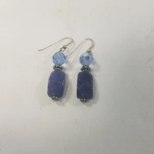 Blue Glass & Stone Sodalite? Drop Dangle Hook Earrings - Picture 1 of 4