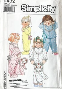 1980's Simplicity Toddlers' Pajamas,Pajama Bag Pattern 9432 Size 1/2-3 UNCUT - Picture 1 of 2