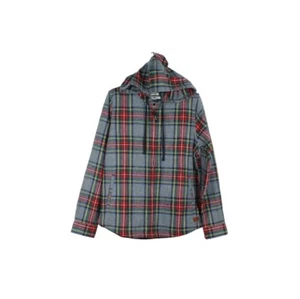 LL Bean Women's Red Scotch Plaid Flannel Cotton Relaxed Zip Hoodie Shirt Size XS - Picture 1 of 9