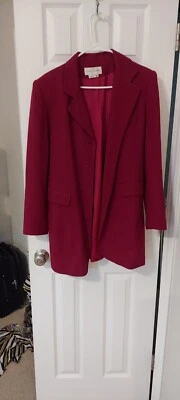 Women Casual Corner Maroon Lined Blazer Jacket 10 Long Sleeve Pockets Wool - Image 1 of 4