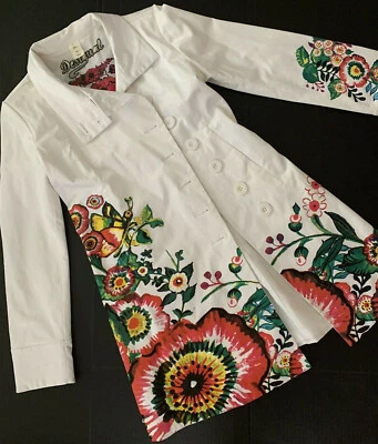 DESIGUAL 38 gabardina blazer BLANCO VERDE rojo estampado floral AMALAMA mariposa Foto 1 de 4