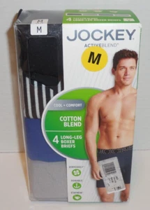 Jockey Long Leg Boxer Briefs Underwear Mens Medium 4 Pack Black Blue 32-34" - Picture 1 of 4