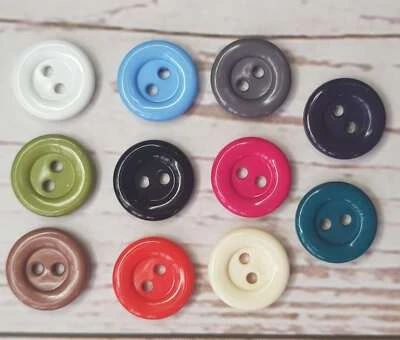 Carsini Italian Shiny Plastic Buttons x 10pcs 2 HOLE 15mm- Cardigan - Image 1 of 2