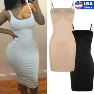 Women Shapewear Slip Dress Tummy Control Under Dress Body Shaper Spaghetti Strap - Picture 1 of 46