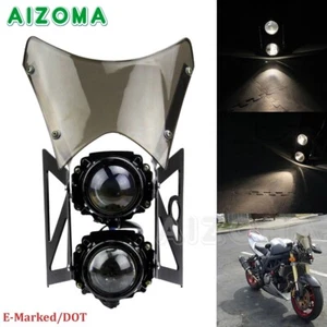 DOT Twin Projector Headlight Lamp w/ Windscreen For Dual Sport Motorcycle Bikes - Picture 1 of 12