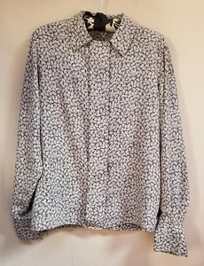 Vintage Jaeger Button Up Long Sleeve Shirt Top 86cm-34 in Black Printed Casual - Picture 1 of 7