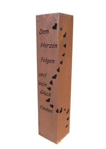 Rost Säule "Dem Herzen folgen" Feuersäule Garten Deko Edelrost 100cm - Bild 1 von 3
