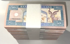 Somaliland 50 Shillings P-7 2002 Half Brick UNC FLAWLESS (500 Pcs) - Picture 1 of 5