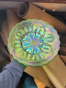 Schöner smaragdgrüner Karneval Glasschoten & Sträuße gekräuselter Teller von Brockwitz - Bild 1 von 17