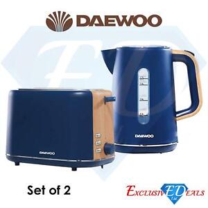 Daewoo Electric Kettle 3KW 1.7L & 2-Slice Toaster 800W Navy Blue Set Kitchen