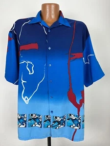 VTG 90s Box Office Island Shirt Men L Comic Panel Abstract Polyester Hawaiian - Picture 1 of 11