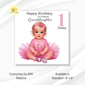 Tarjeta de 1er Cumpleaños, Personaliza para CUALQUIER Familiar, Hija, Nieta, Primero - Imagen 1 de 9