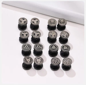 Black Stud Earrings Vegvisir Valknut Triquetra Viking Celtic Stainless Steel - Picture 1 of 20
