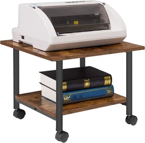 2 Tier Wooden Industrial Mobile Rolling Printer Kitchen Under Table Cart Trolley - Picture 1 of 8