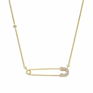 Collar colgante con pasador de seguridad de diamantes de oro de 14 quilates de 0,15 quilates vs/F-G - The Jewelz - Imagen 1 de 4