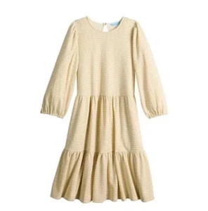 Draper James RSVP Cream / Gold Houndstooth Puff Sleeve Tiered Dress X-Small NWT - Picture 1 of 11