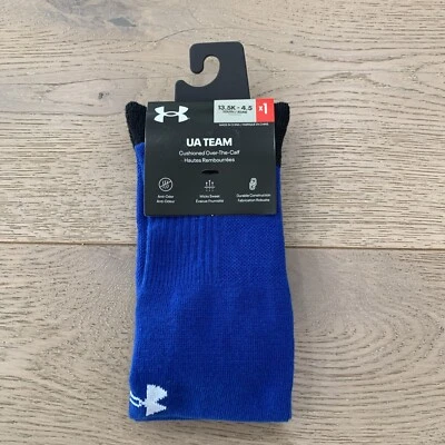 Calcetines Under Armour Azul Acolchado UA Team Sobre la Pantorrilla Logo Juvenil 13.5K-4.5 NUEVO Foto 1 de 4