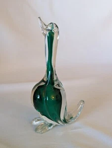"De colección Murano Italia pato de vidrio verde esmeralda interior estatuilla transparente estatua 7" - Imagen 1 de 11
