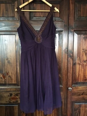Vestido Maggy London Púrpura 100% Seda Formal Con Cuentas Forrado Sin Mangas Talla 12 Foto 1 de 4
