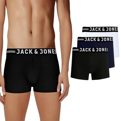 Mens Jack & Jones 3 Pack Boxer Shorts Underwear Trunks Branded Multi Pack Gift