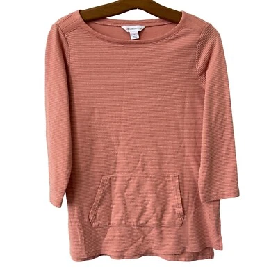 Liz Claiborne Stripe Pullover Sweatshirt Women S Cotton Peach Comfort Loungewear - Image 1 of 4