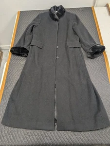 Vintage Albert Nipon Black Wool Coat Faux Fur Lining Size 14 Made In USA - Picture 1 of 11