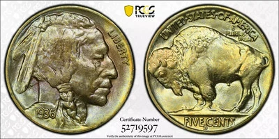 1936 D Nickel Indian Head or Buffalo PCGS MS-67 - Image 1 of 3