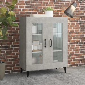 Concrete Grey Sideboard 69.5x34x90 cm Engineered Wood & Glass Storage Cabinet - Picture 1 of 5