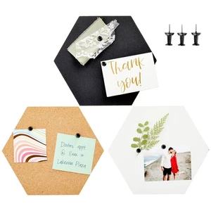 3 Pack Hexagon Cork Board Tiles with Pins, Self-Adhesive Bulletin Boards, 7.9 in - Picture 1 of 10
