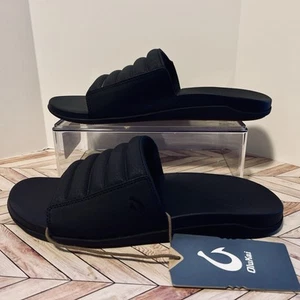 Olukai Maha 'Olu Men's 9 Recovery Slide Black Sandals Beach Pool 10517-4040 - Picture 1 of 7