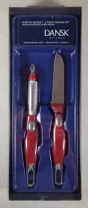 DANSK Kitchen Two (2) Piece Paring Set Knife Euro Potatoe Vegetable Peeler Red - Picture 1 of 4